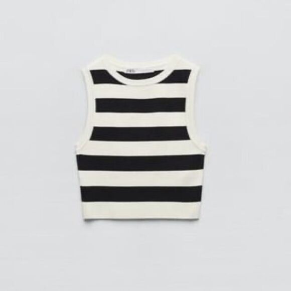 Zara Crop Blue Cream Top Knit Size S - Picture 4 of 8
